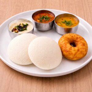 2 Idly + 1 Vada with Chutney & Sambar